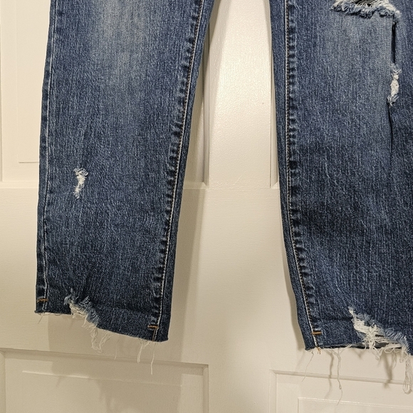 Fashion Nova Halie Half Cuff Straight Leg Distressed Jeans Dark Wash Size 5 - Picture 6 of 14